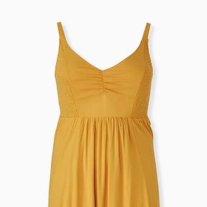 Torrid Plus Sized Mustard Yellow Smocked Side Midi Dress with POCKETS!! Size 00